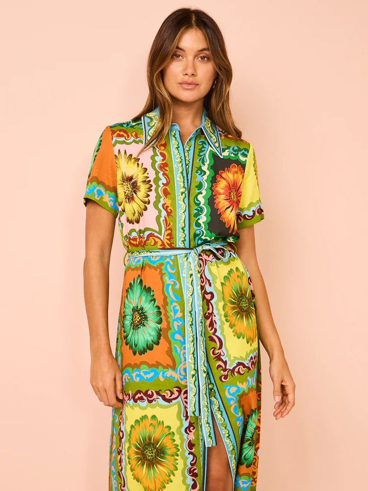 Speciale midi-jurk met zonnebloemprint