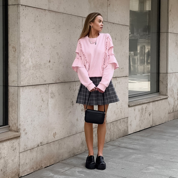 Sweat-shirt plissé à volants Pink Mood