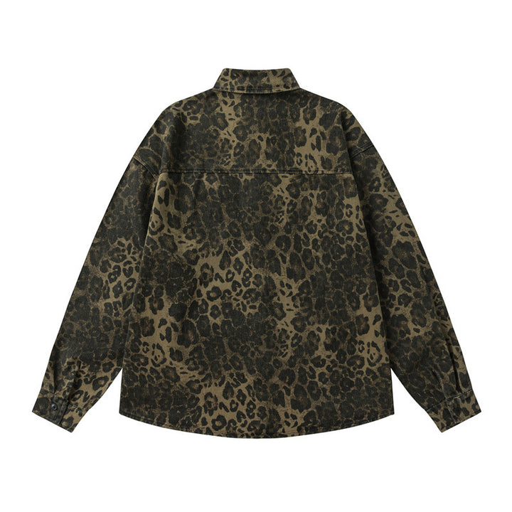 Lovers' Flat Nitar Dekorera Leopard Print Jacka