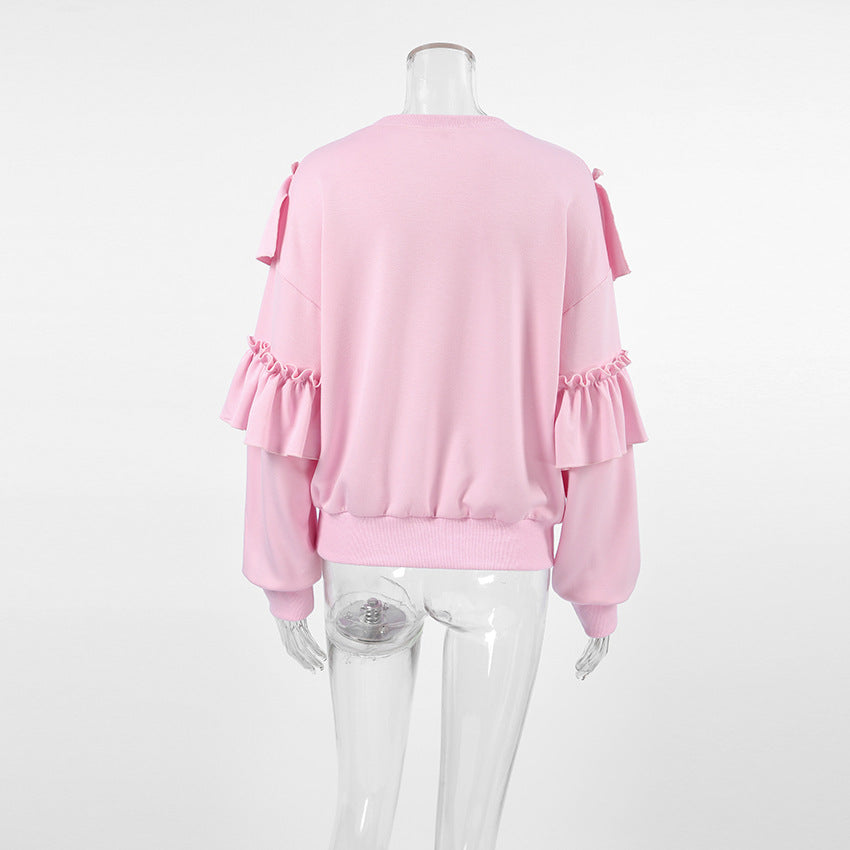 Sweat-shirt plissé à volants Pink Mood