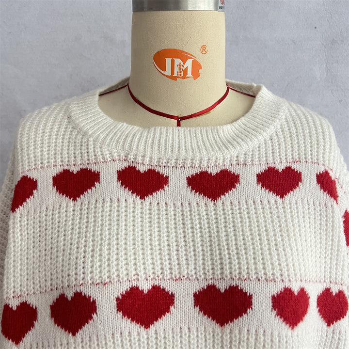 Lovey – Roter Strickpullover mit Herz-Streifen