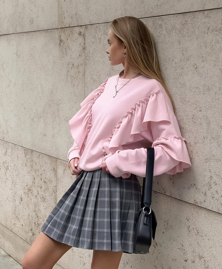 Sweat-shirt plissé à volants Pink Mood