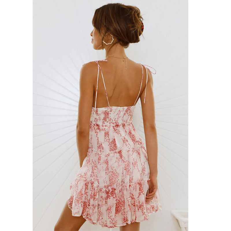 Backless halter bedrukte cake mini-jurk