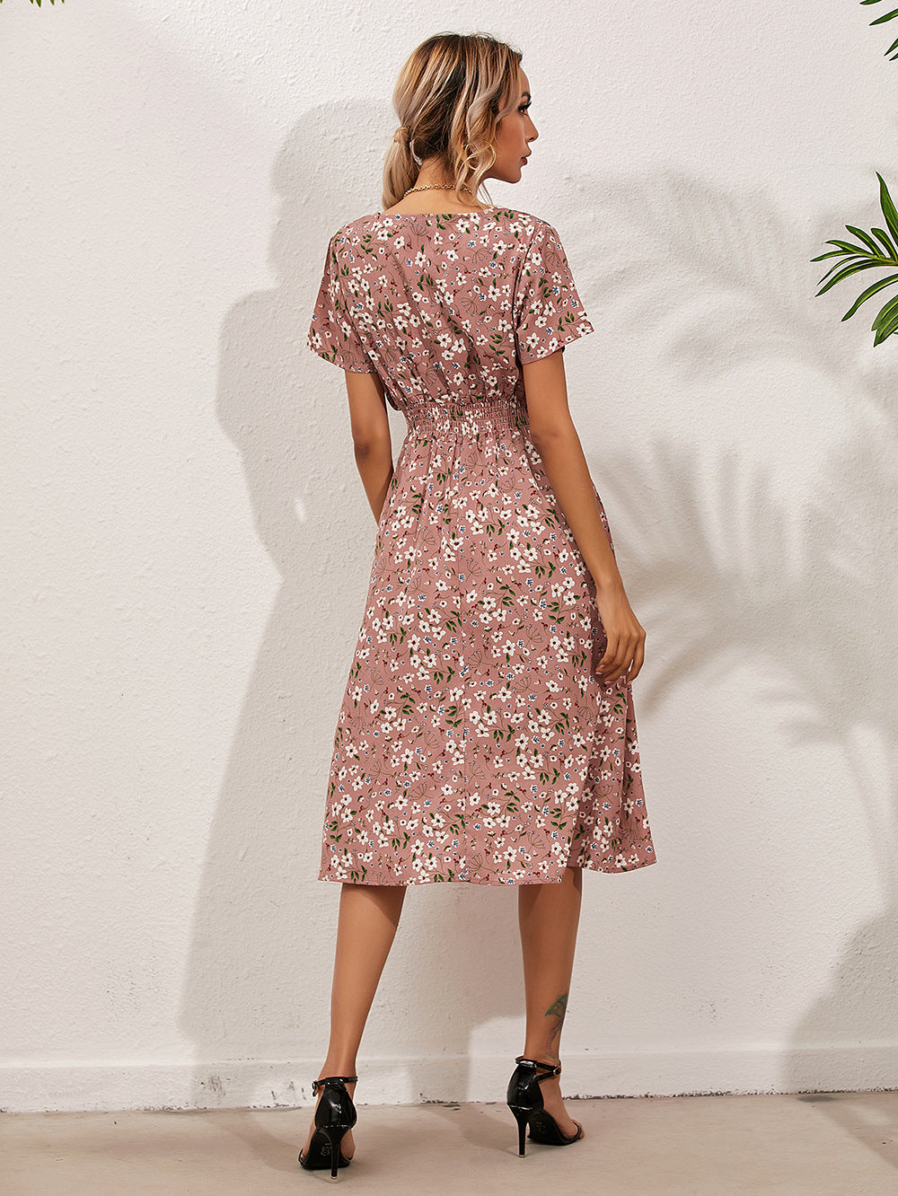 Fashion Casual Small Floral Short-sleeved Midi Dresses