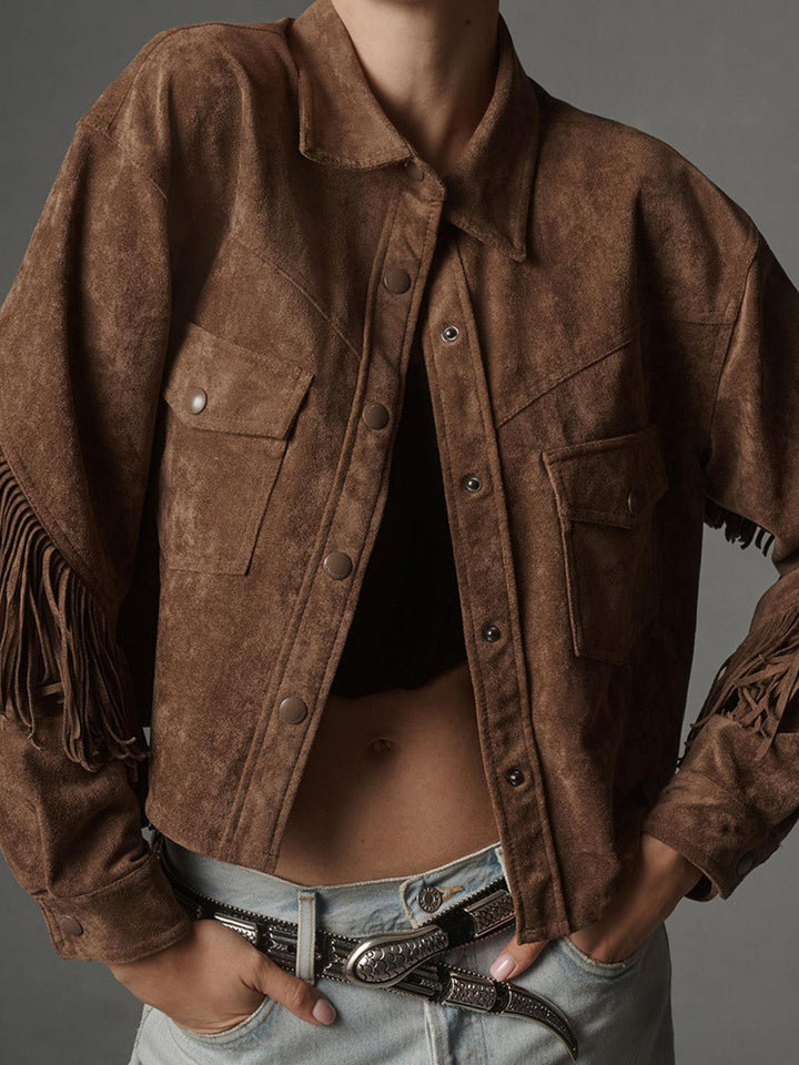 Veste courte à franges style western cowboy streetwear