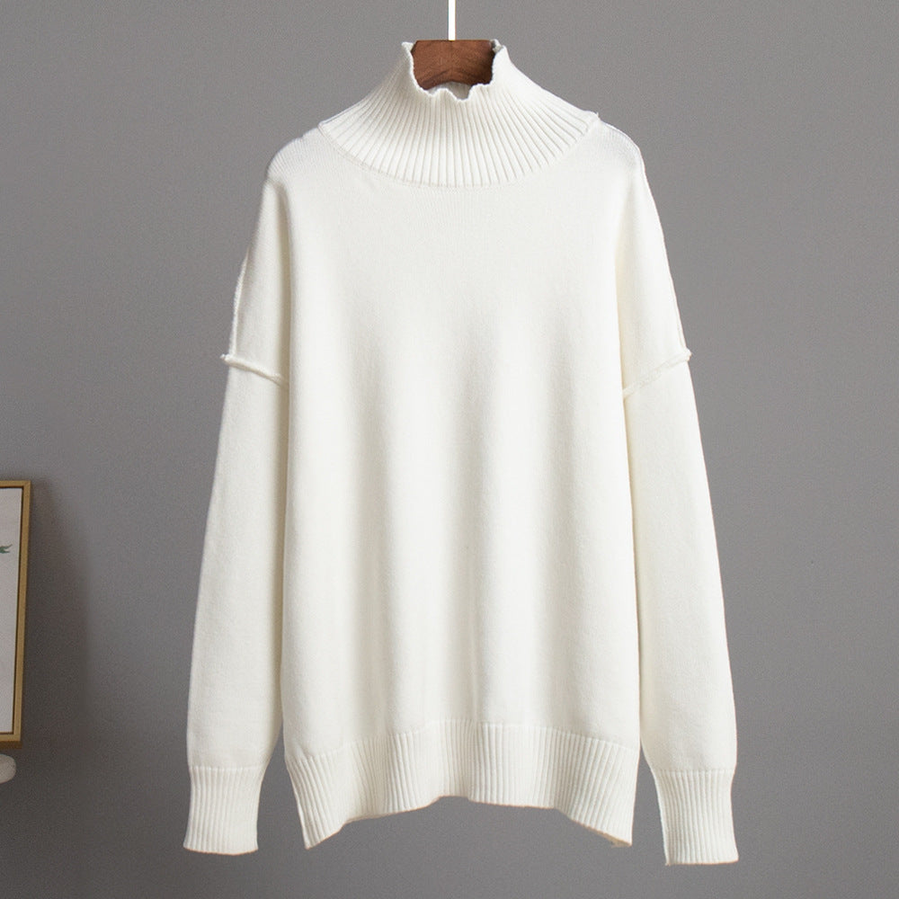 Solid Color High Neck Long Sleeve Knitted Sweater