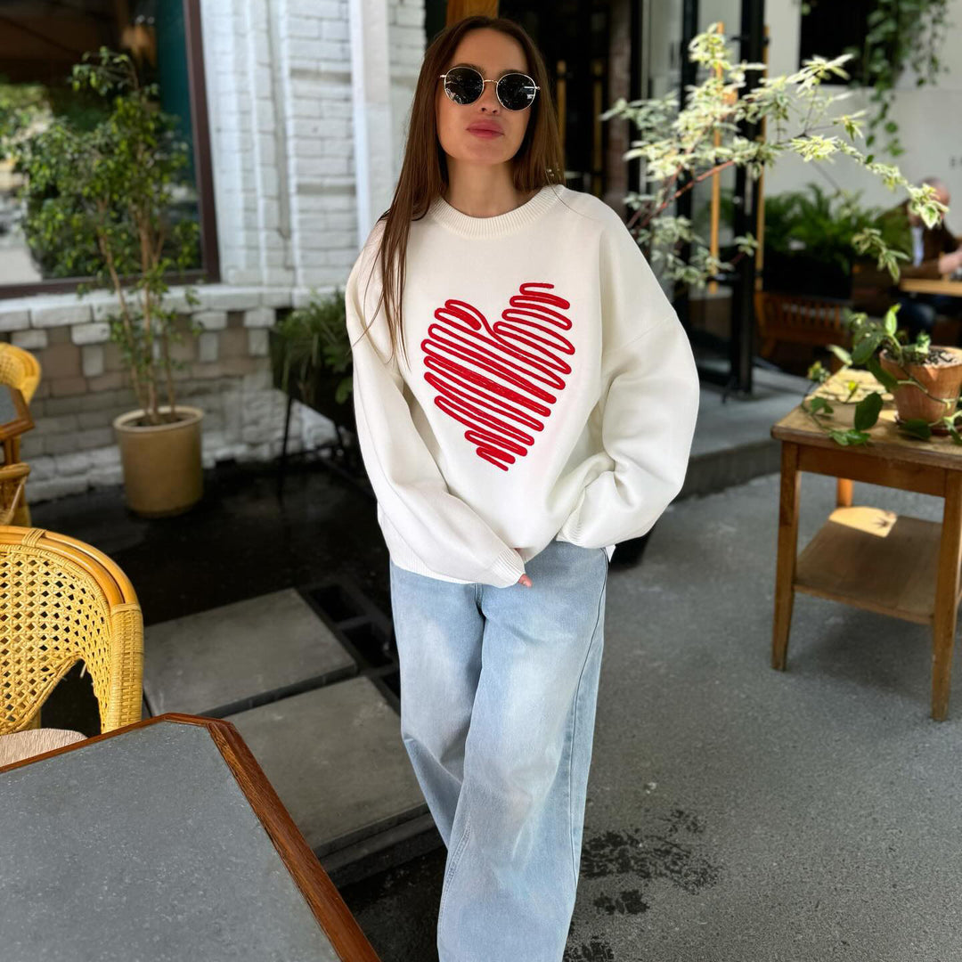 Doodle Heart Crew-Neck Sweater