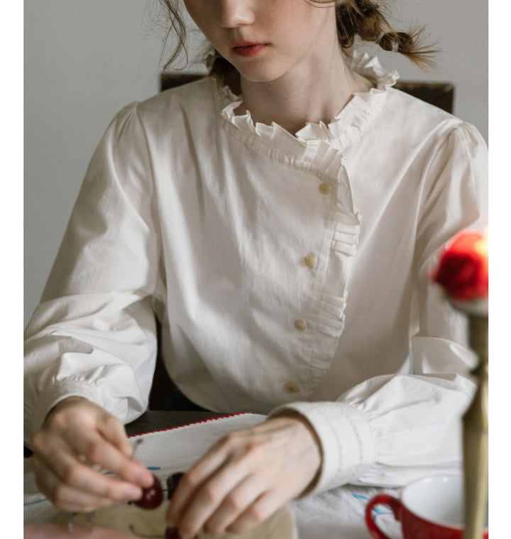 Peace Dove Rose Embroidered Ruffled Shirt