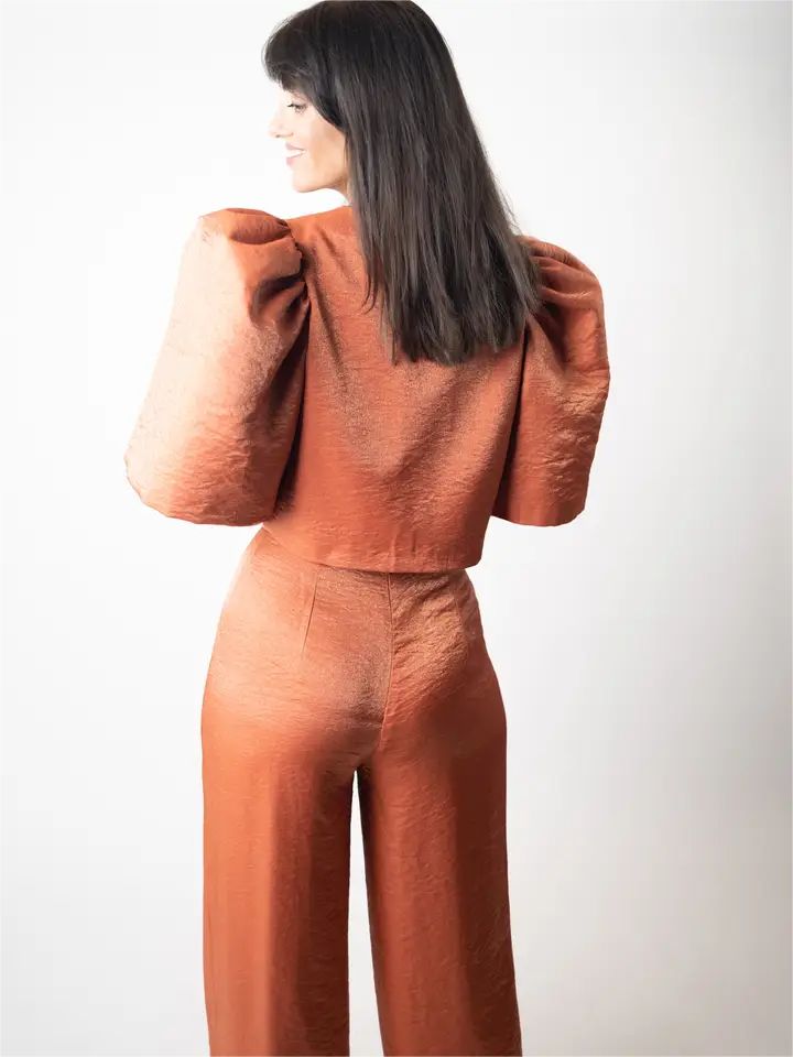 Martinez Burnt Orange Rosett Blus Set