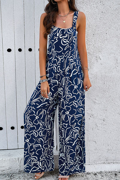 Jumpsuit met brede bandjes en zakken met print