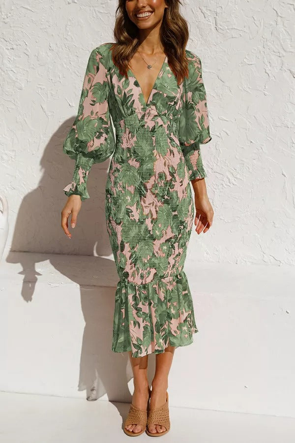 Floral Smocked Waist Midi Dress