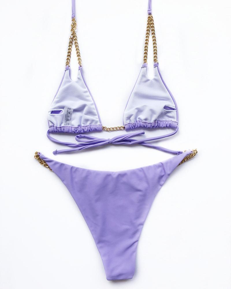 Multicolor Sexy Split Swimsuit With Chain