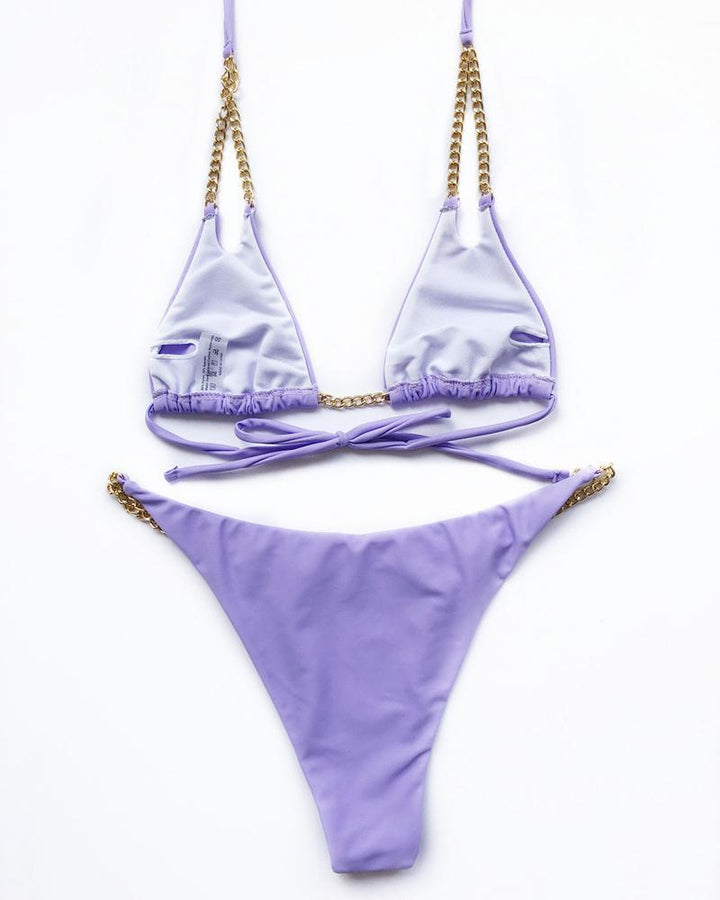 Multicolor Sexy Split Swimsuit With Chain