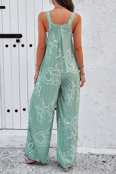 Jumpsuit met brede bandjes en zakken met print