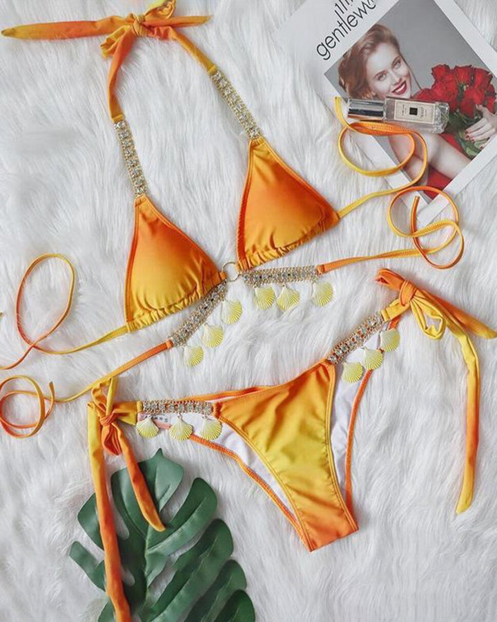 Bikini met vetersluiting en gradiëntprint