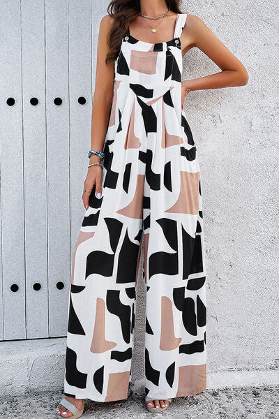 Jumpsuit met brede bandjes en zakken met print