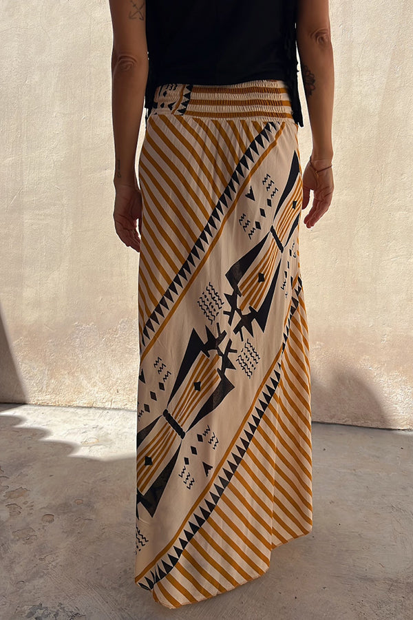 Eva satijnen maxi-rok met geometrische print en elastische taille