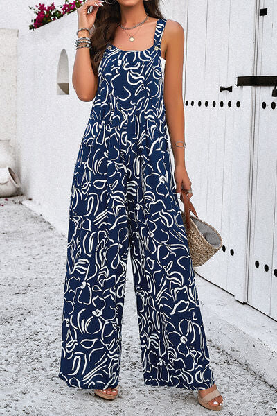 Jumpsuit met brede bandjes en zakken met print