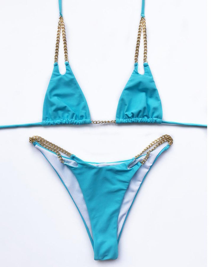 Multicolor Sexy Split Swimsuit With Chain