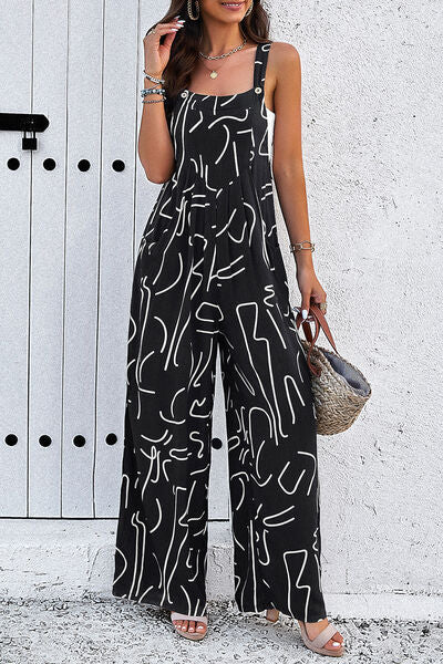 Jumpsuit met brede bandjes en zakken met print