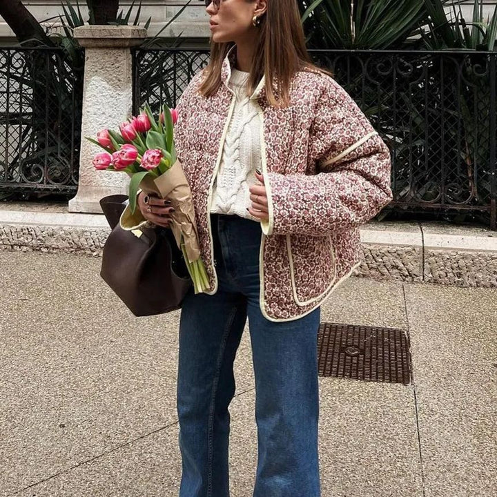 Veste à épaules tombantes en coton avec petit imprimé floral et pince de poche - Violet