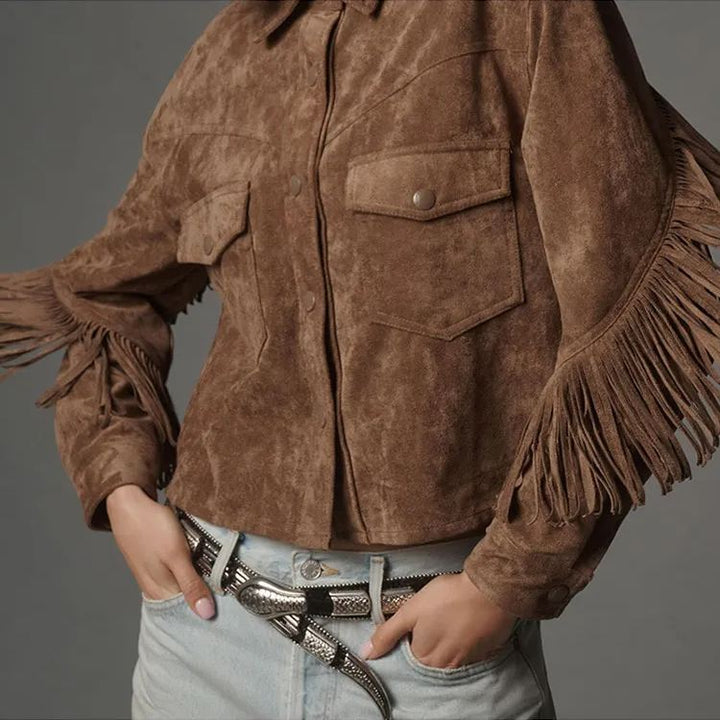 Veste courte à franges style western cowboy streetwear