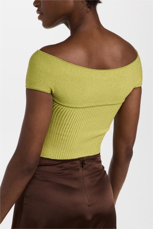 Knit Off-Shoulder Slim Top Green